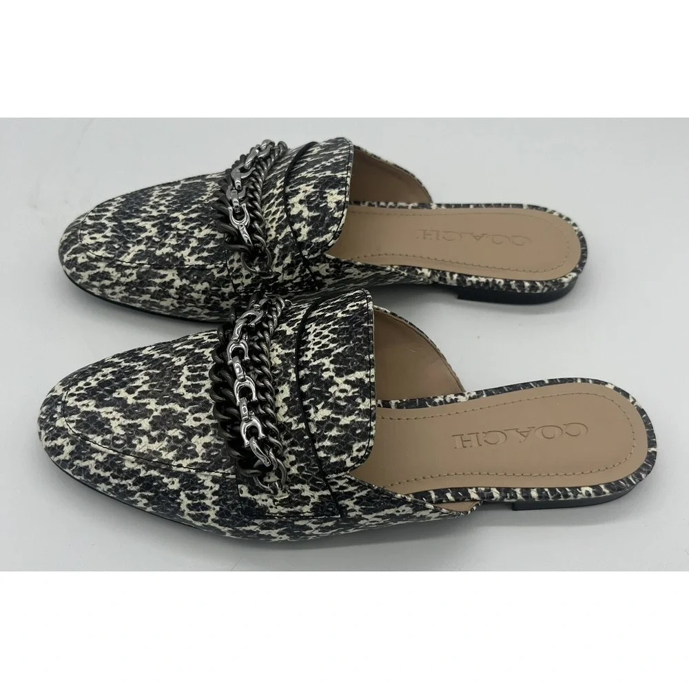 Coach Snakeskin Print‎ Mule Slides Chain Loafer Women's Size 6.5